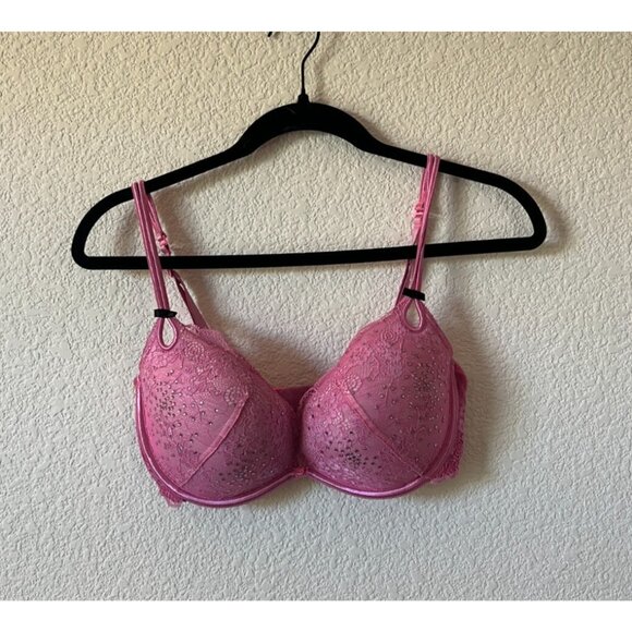 Victoria's Secret Pink Rhinestone Demi Pushup Bra 34DD - Picture 2 of 7